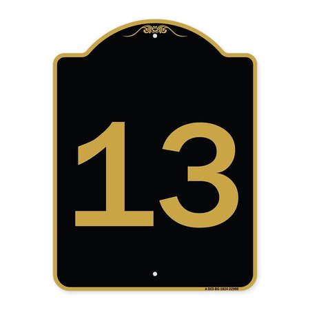 SIGNMISSION Designer Series Sign-Sign W/ Number 13, Black & Gold Aluminum Sign, 18" x 24", BG-1824-22909 A-DES-BG-1824-22909